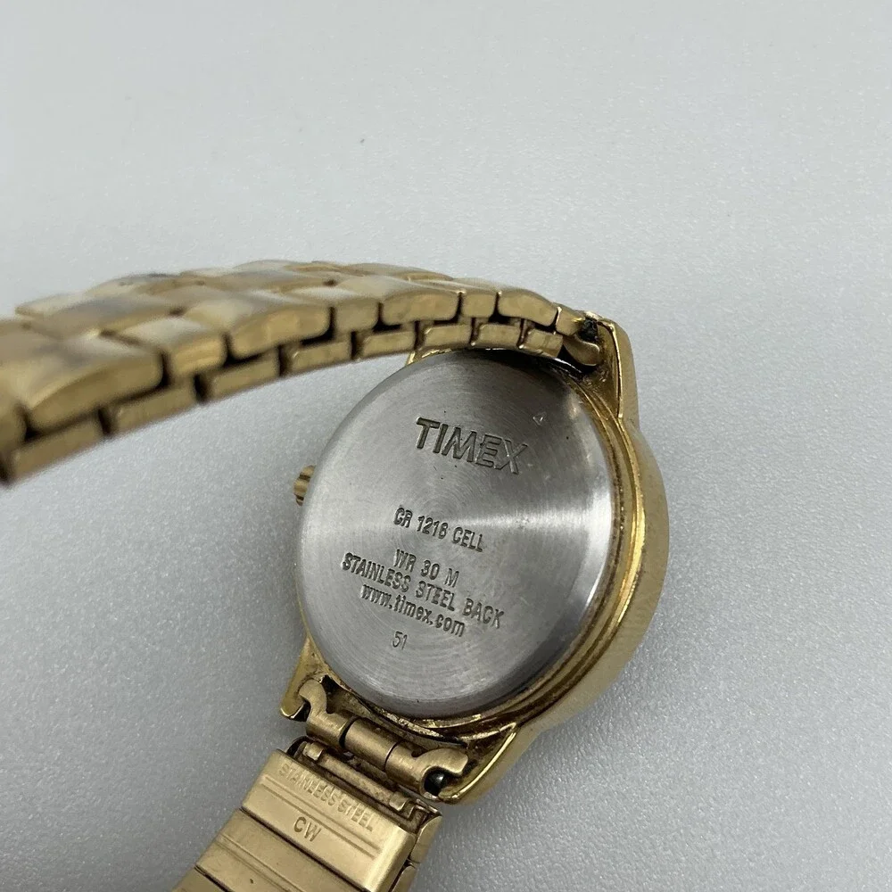 Timex Indiglo WR30M Womens Watch 30mm White Dial Gold Tone Bracelet New Battery